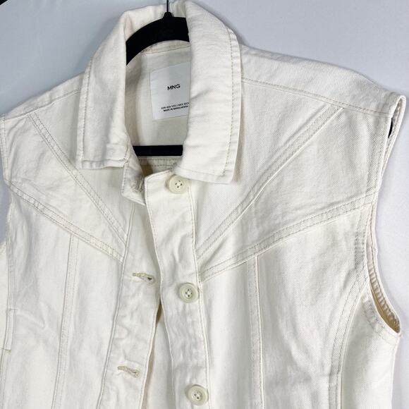Mango Womens XXS Off White Oversized Sleeveless Denim Vest Seams Button Front - Picture 3 of 9